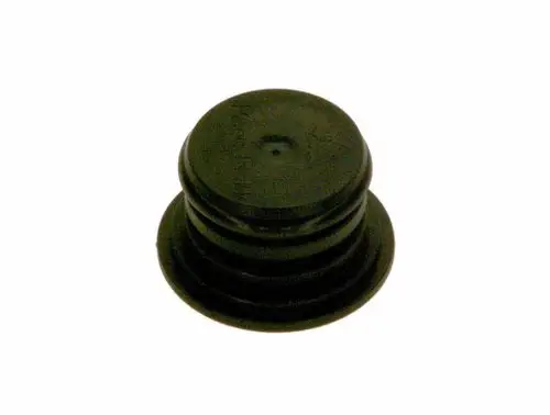 Schwarzer Stopfen aus Gummi mit mehreren Rillen, der einen O-Ring enthält, geeignet für Anwendungen in der Technik, produziert von Bosch.